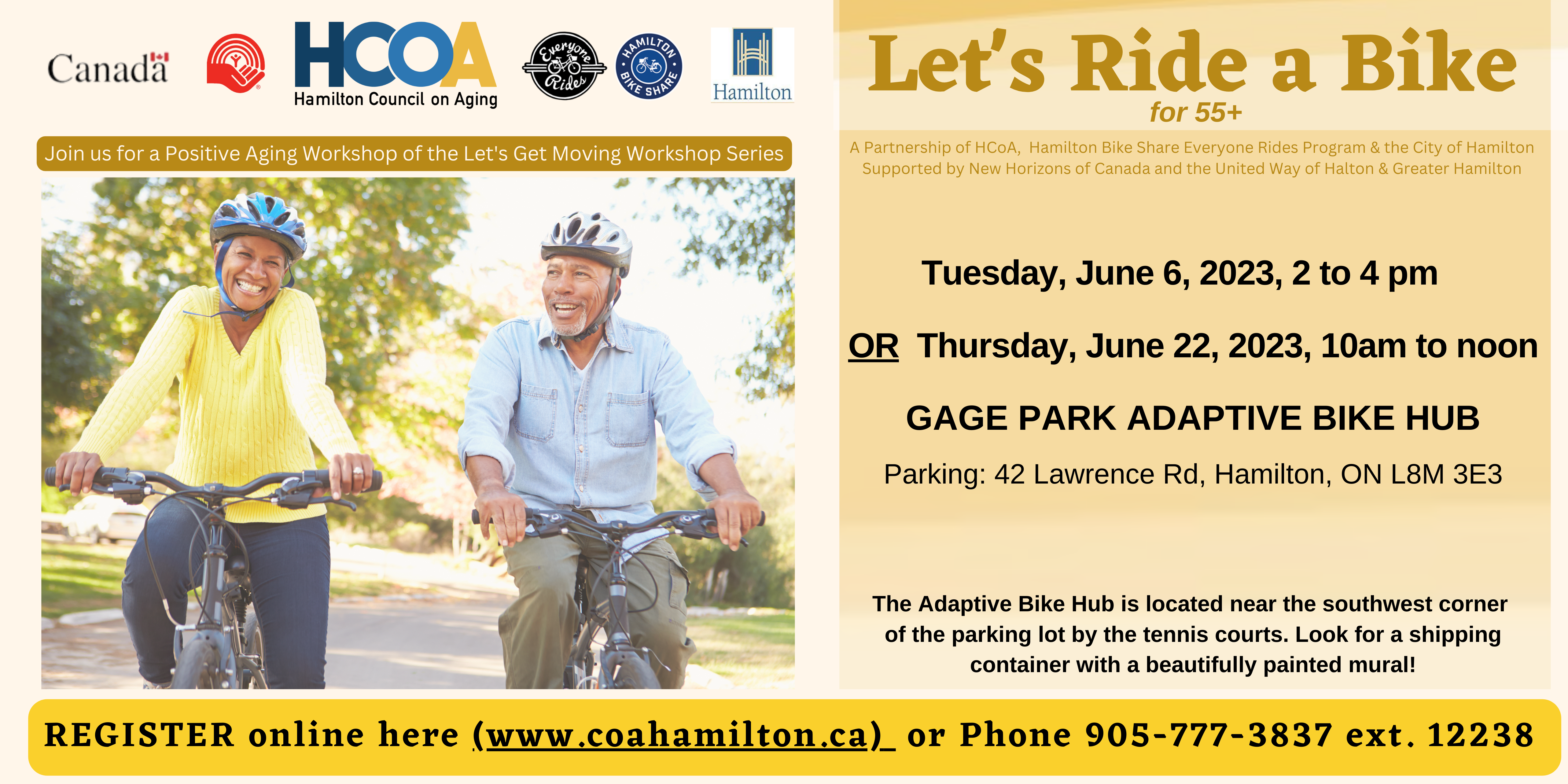 Register for Let's Ride a Bike- June 2023- 905-777-3837 ext. 12238