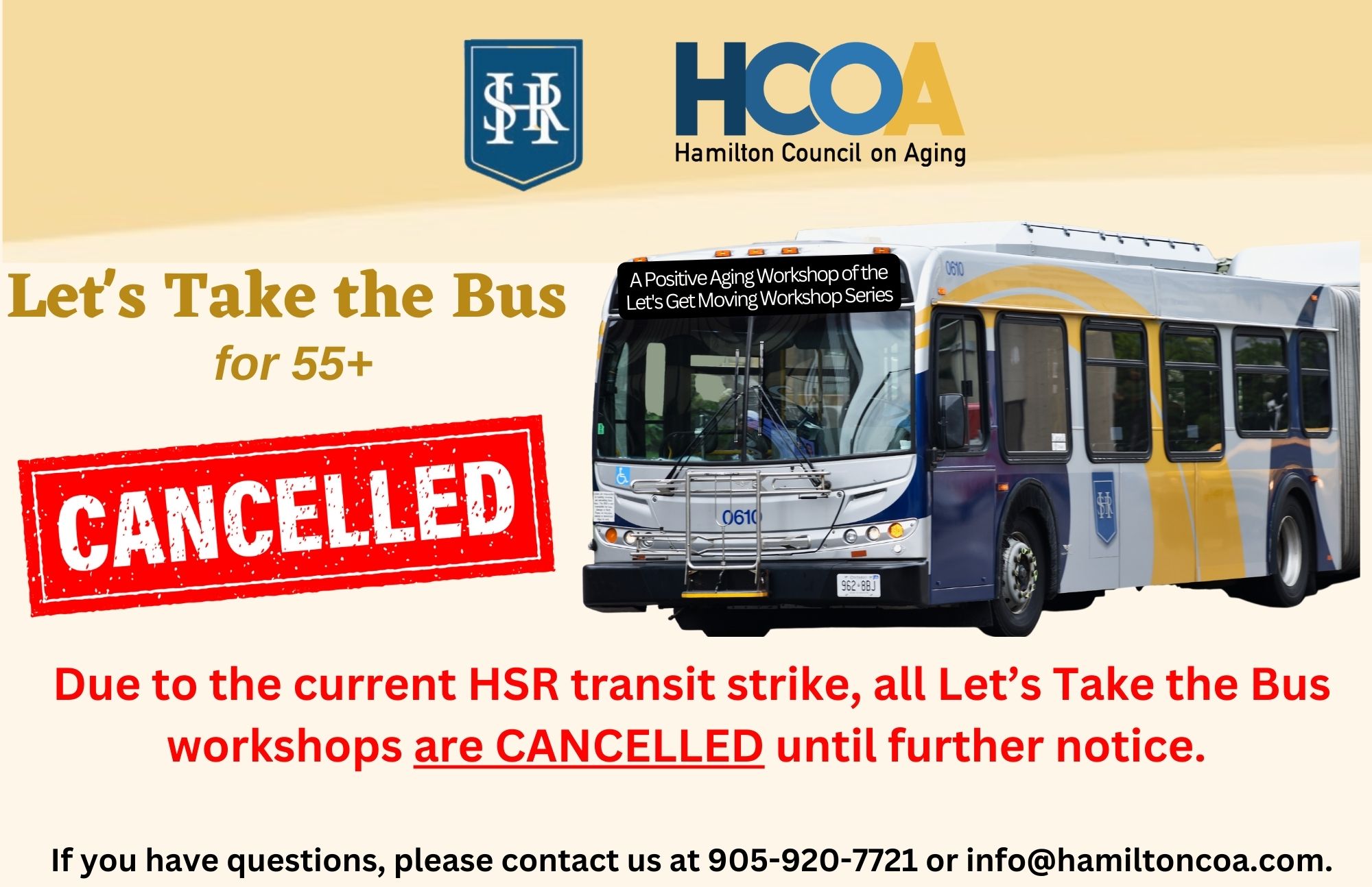 Notice: Let's Take the Bus workshops cancelled until further notice
